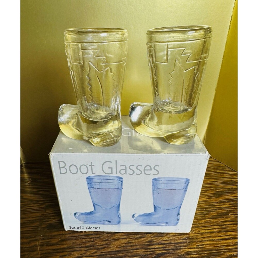 Clear Glass Boot-Shaped Shot Glasses Set of 2, 0.7oz/20ml Cowboy Western